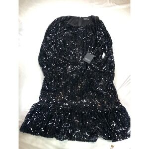 Simply Vera Vera Wang Black Sequin Long Sleeve Ruffle Mini Dress WV43Y129RS1 M